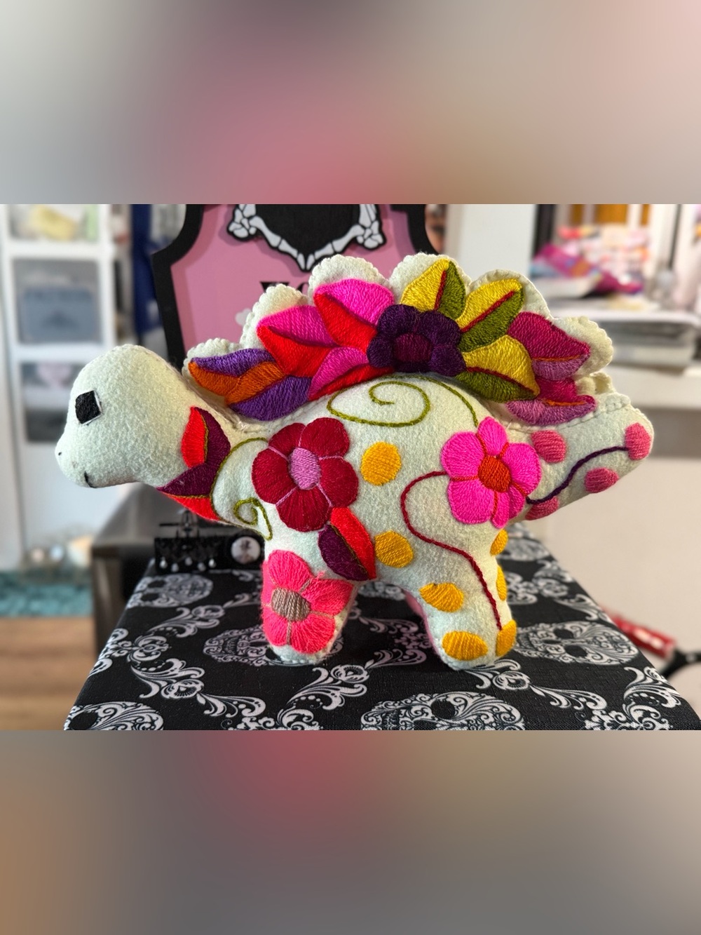 Preloved: Multicolor Floral Embroidered Plush Horse Stuffed Toy -